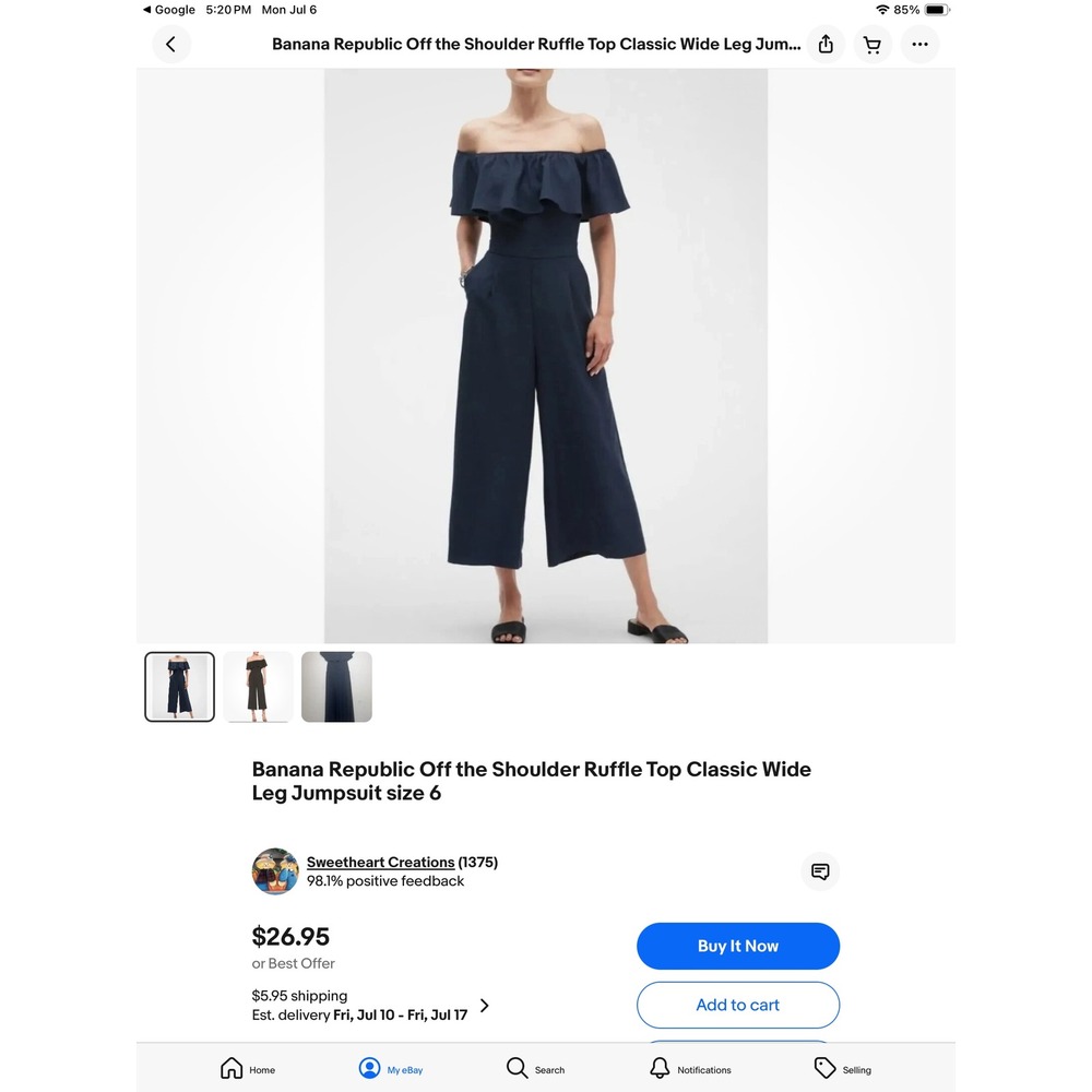 Banana Republic Black Off Shoulder Ruffle Wide Leg‎ Cropped Jumpsuit Size 4 - Picture 6 of 6